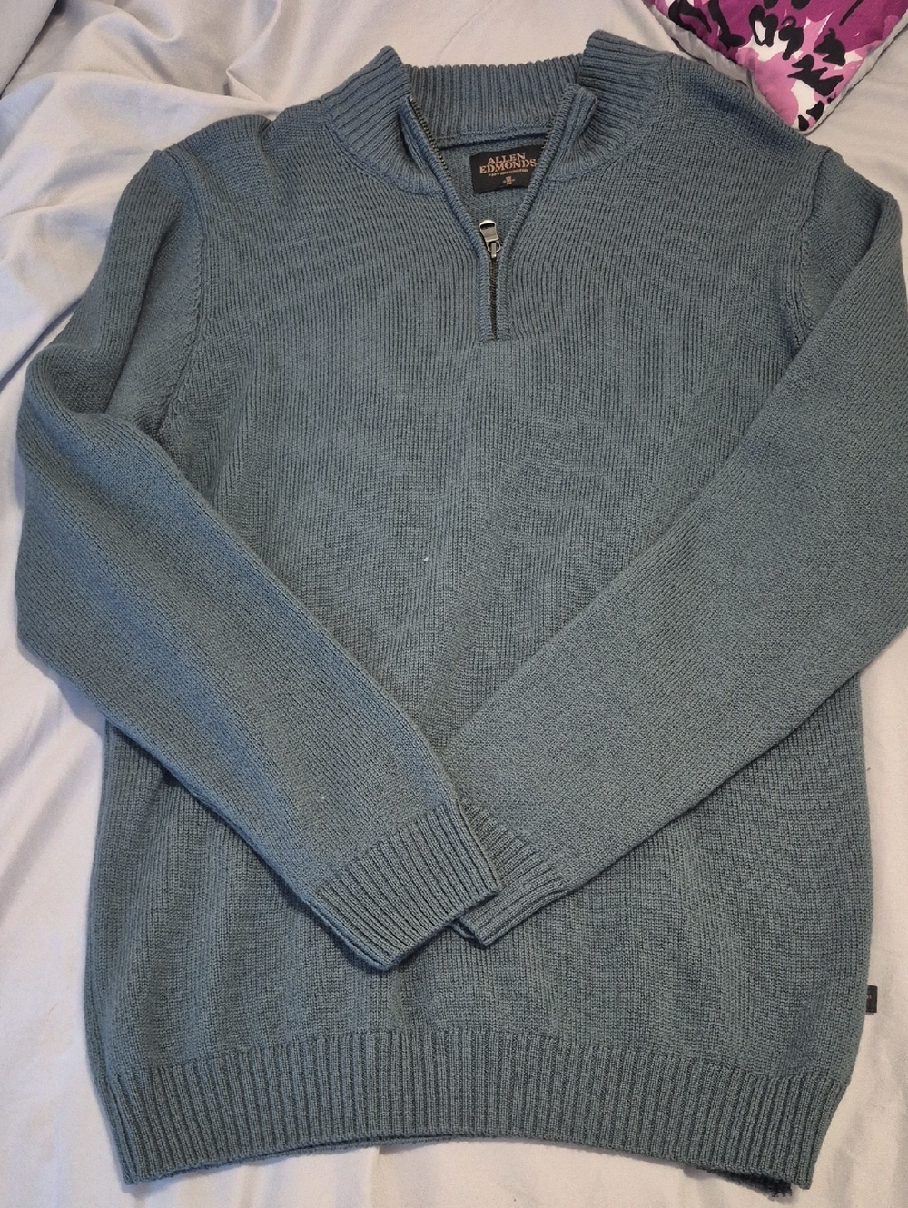 Allen Edmonds Light Slate Blue Half-Zip Merino Wool Sweater